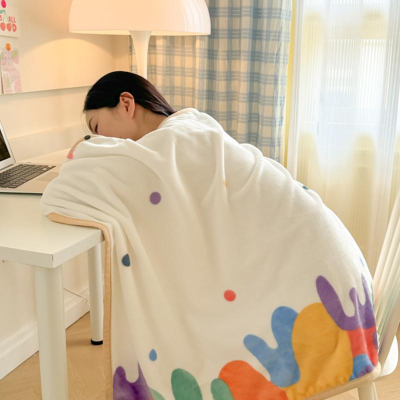 Printed Milk Velvet Wearable Blanket Adults Kid Soft Warm Flannel Shawl Blanket Autumn Winter Multifunctional Office Nap Blanket