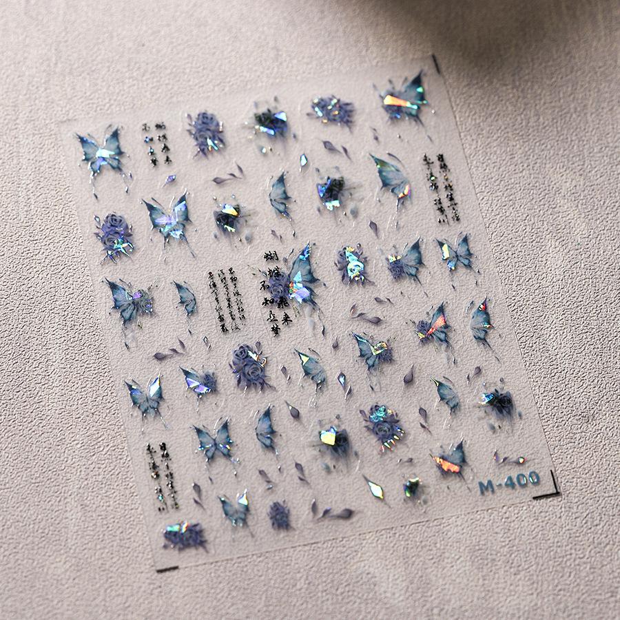 1Pcs 5D Embossed Aurora Butterfly Nail Art Stickers Self Adhesive Decals For Nails Decoration DIY 3D Acrylic Nail Supplies Parts
