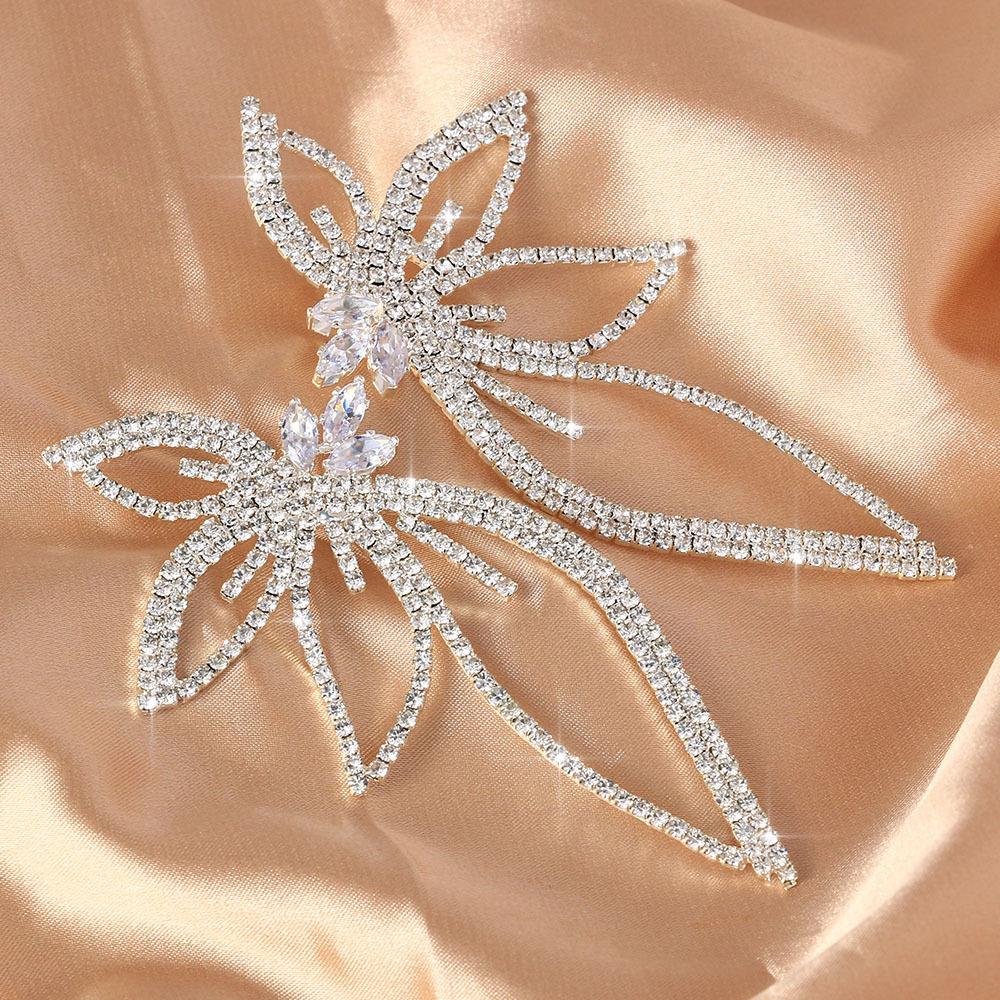 Stonefans Rhinestone Wing Shape Earrings for Women Personality Bride Party Zircon Crystal Flower Earring Wedding Jewelry