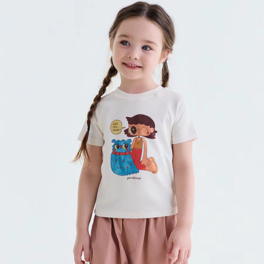 Girls  Cartoon Print Cotton Short Sleeve Top 160 cm
