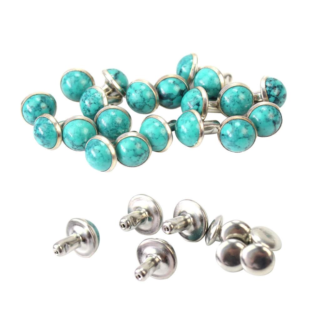 20 Pairs Turquoise Rivet Studs for DIY Bag Shoes Clothing Leather Belt Craft 8mm