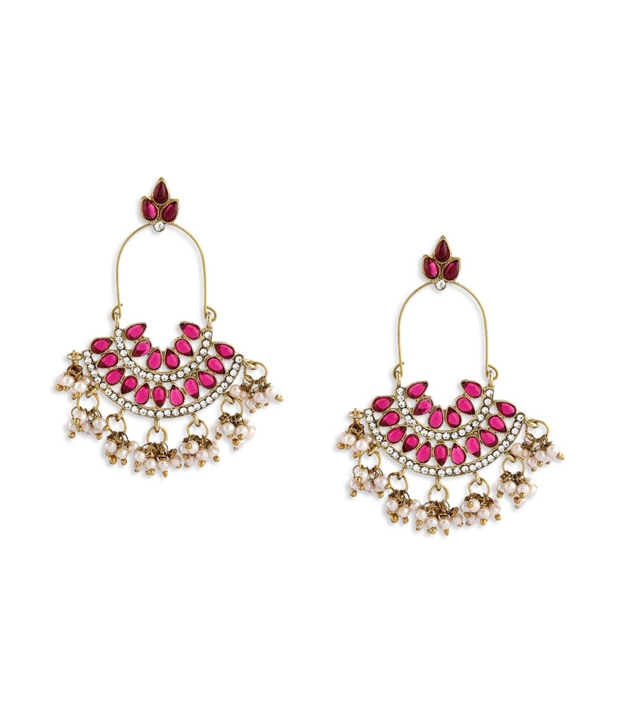 Женские Розовые Серьги-подвески в этническом стиле Jhumka с Кунданом, Австрийскими Алмазами и Бусинами Onesize