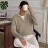 TikTok 2026 Autumn/Winter Gentle Knitwear: Loose Double-Layer V-Neck Two-Piece Sweater for Women