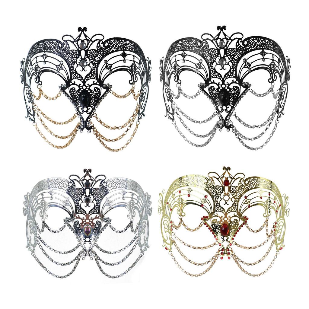 Metal Tassels Masquerade Mask with Rhinestones Masquerade Costume Accessories For Women Wedding Halloween Masquerade