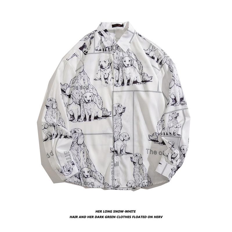 Men's Long-Sleeve Loose-Fit Shirt - Autumn/Summer Korean Style with Trendy Hong Kong Ins Print