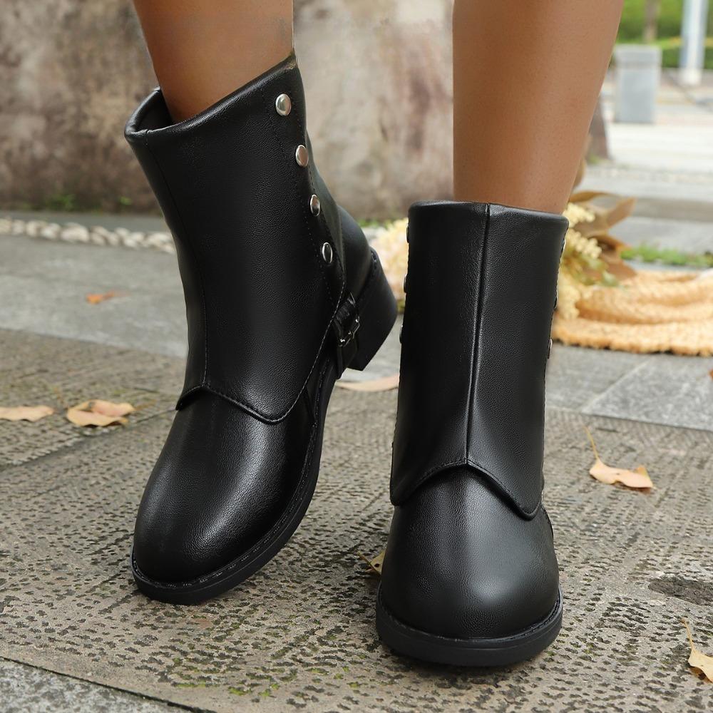 2025 European & American Fashion Autumn-Winter New Women's Leather Boots - Slip-On Ankle Boots