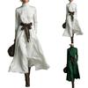 Abito da Donna alla Moda a Collo Alto a Manica Lunga con Cintura a Contrasto di Media Lunghezza