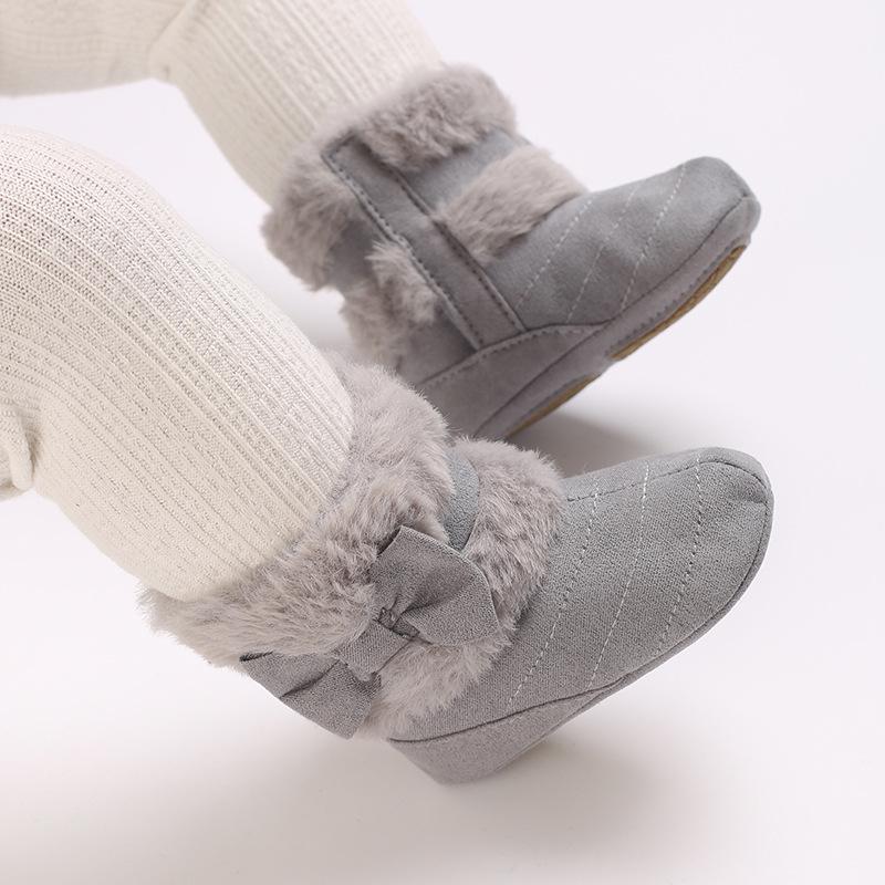 0-18M Babyschuhe Mädchen Winter Plüsch Komfort Schneestiefel Niedliche Schleife Baumwollschuhe Baby Weichbesohlt Rutschfest Kleinkindschuhe