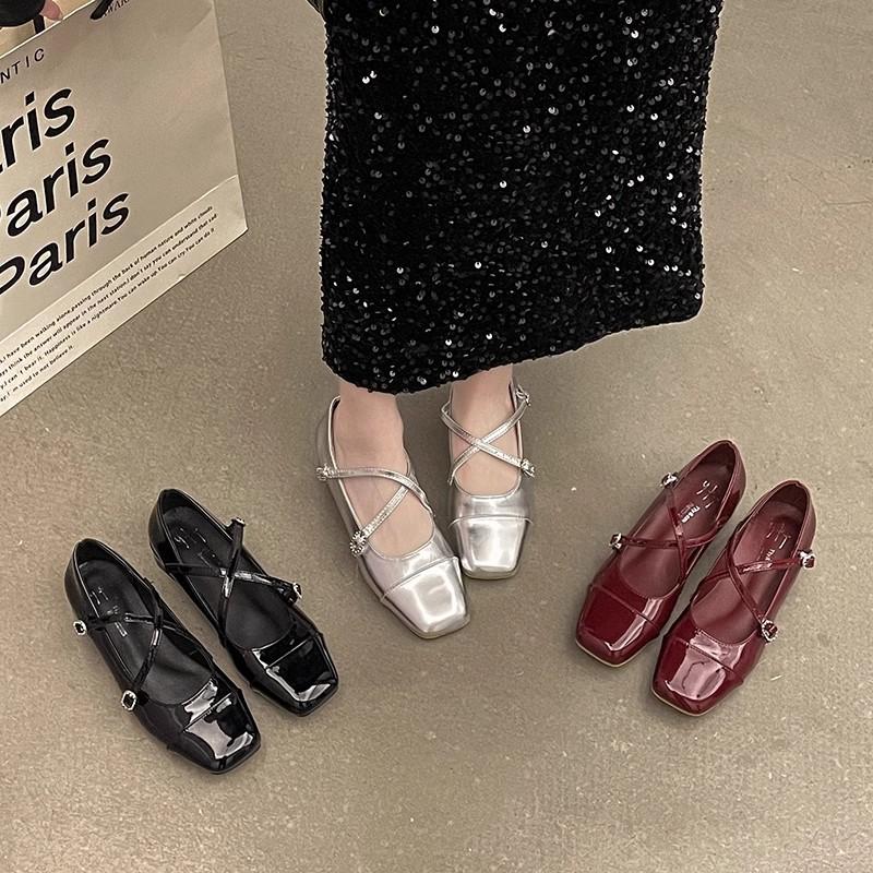 Silver single shoes of the same style women's spring new versatile light mouth retro Mary Jane shoes