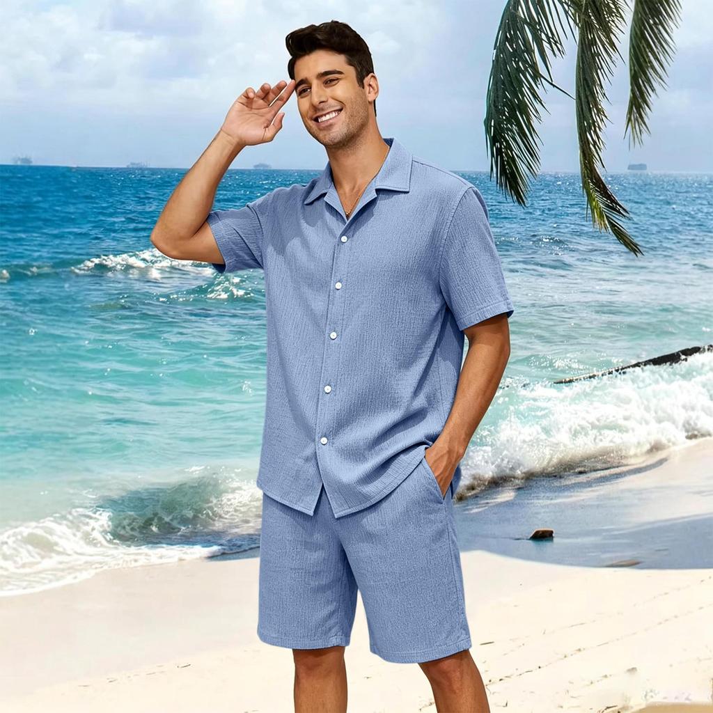 Men's Summer Short Sleeve Casual Button Down Shirt Lightweight Collared Top with Relaxed Fit for Everyday Wear