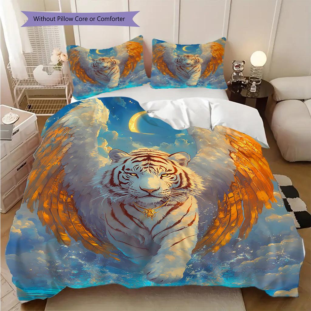 White Tiger Pattern Bedding Quilt Set Quilt Cover Pillowcase Home Decoration Birthday Gift (1 * Duvet Cover + 2 * Pillowcase, Without Core)