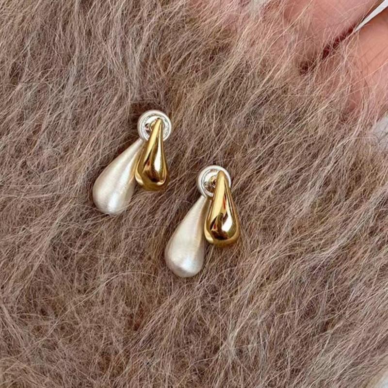 Frech 14K Gold Plated Stud Earrings for Women Vintage Teardrop Earring Jewelry Gifts
