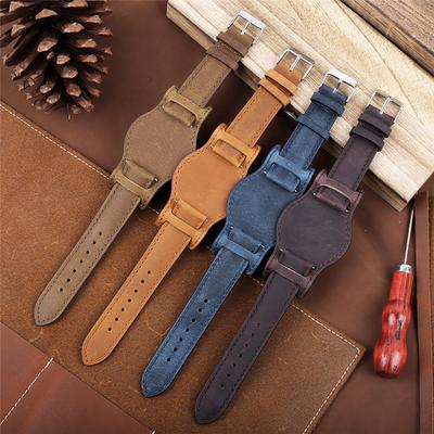 Crazy Horse Leather Bund Strap 18mm 19mm 20mm 21mm 22mm Coffee Retro Cuff Watch Straps Men Wristband with Mat Watchband Bracelet