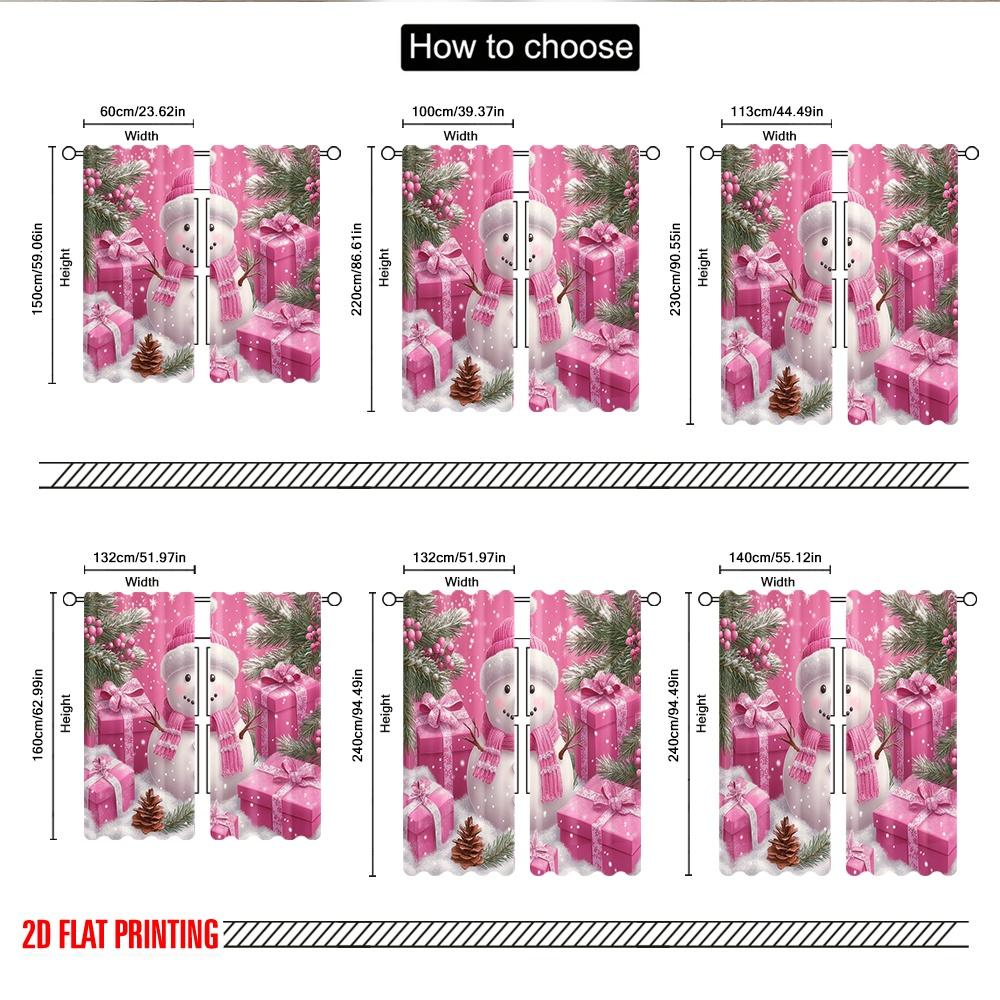 Flat Printing Merry Christmas Popular Curtains Cute Snowman Pink Gifts Polyester Without Electricity Party Curtain Set Of 2 Made Washable