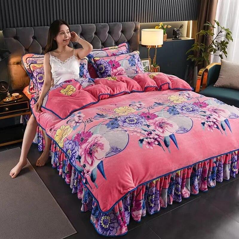 4pcs Bedding Set Fine Velvet Duvet Cover King Queen Size Thicken Quick Warm Coral Fleece Quilt Cover Bed Sheet Pillowcase