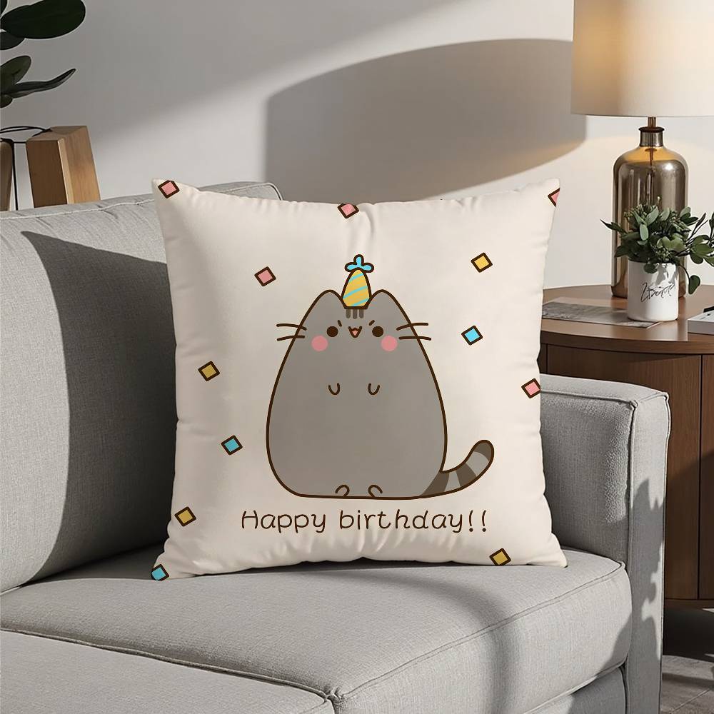 Kawaii P-Pusheen Cute cat Pillow Case Sofa Decorative Home Double-sided Printing Short Plush Cushion Pillow Cover Holiday Gift
