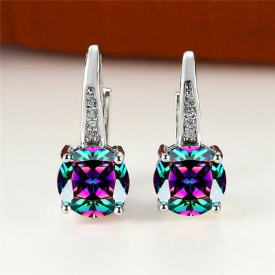 Cute Female Crystal Green Zircon Stone Clip Earrings Color Wedding Jewelry For Women