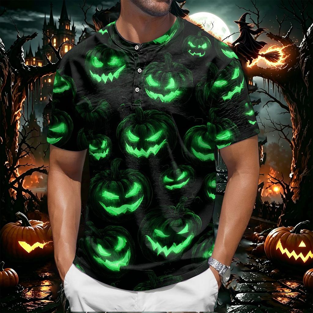 Men's Halloween Graphic Print Short Sleeve T Shirt Casual Round Neck Tee Comfortable Fit Lightweight Fabric