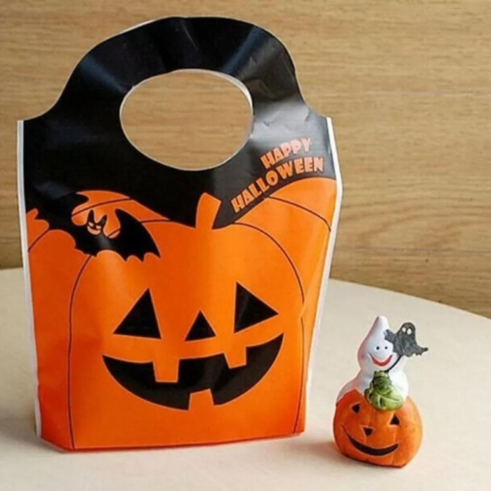 50Pcs/Set Portable Halloween Pumpkin Candy Bag Multi-Function With Handle Halloween Tote Bags Trick or Treat Cookies Bags