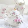 Ceramic Teapot With Floral Embossing And Gold Trim Ergonomic Handle Porcelain Tea Pot For Daily Use