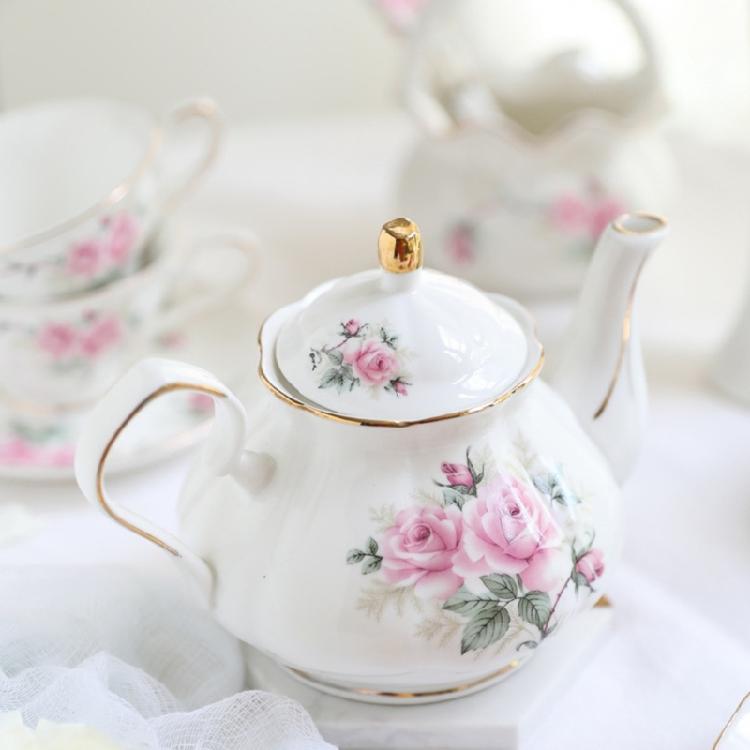 Ceramic Teapot With Floral Embossing And Gold Trim Ergonomic Handle Porcelain Tea Pot For Daily Use