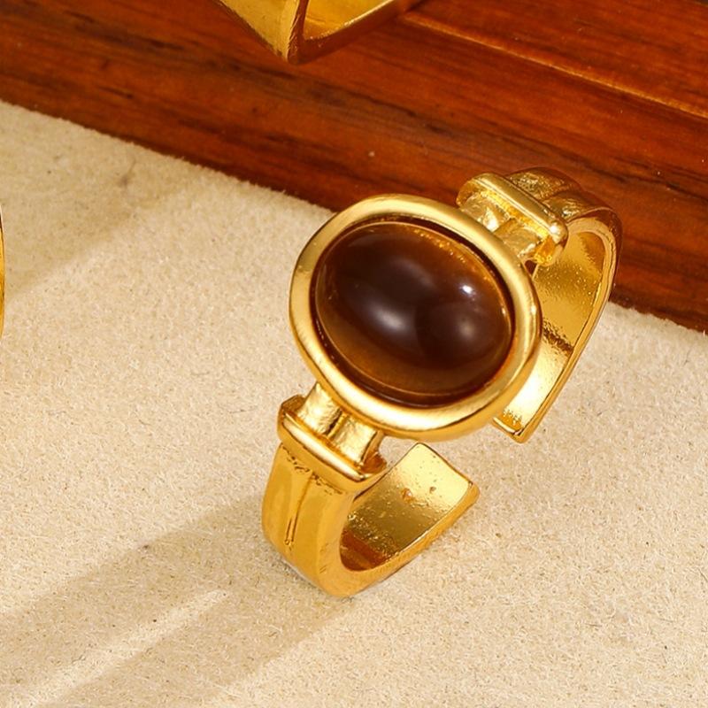 Retro-style Open Ring with Tiger-eye Stone Finger Ring - Fashionable, Elegant and High-end Accessory for Hands