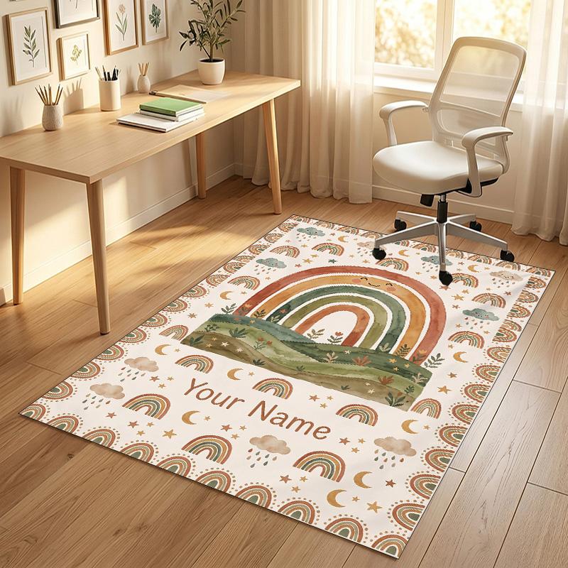 Rainbow Dreams Theme Soft Crystal Velvet Rug Custom Name & Text Print Non Slip Floor Rug for Bedroom Living Room