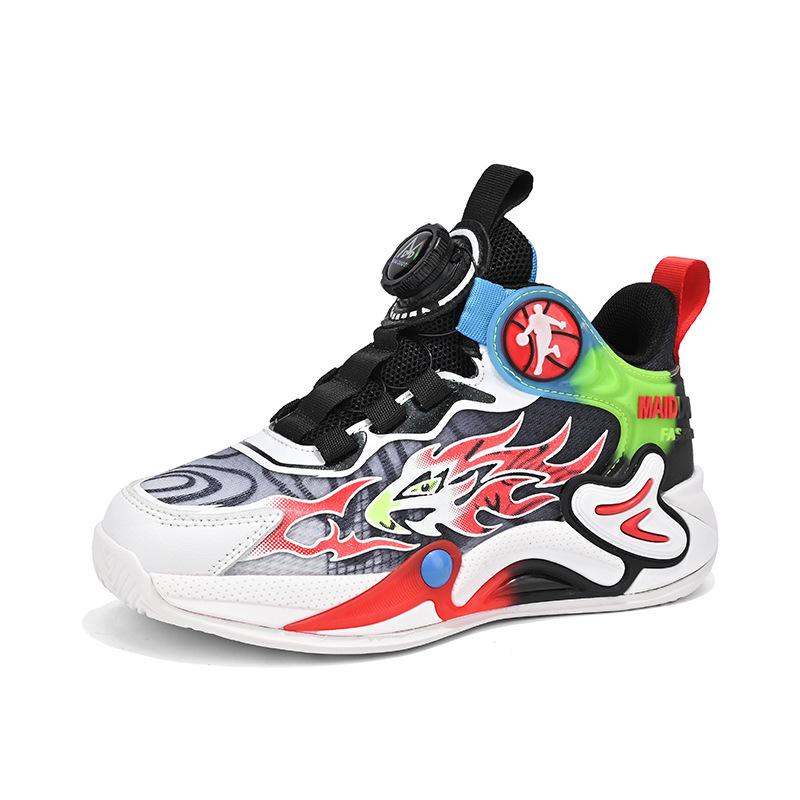 Children's basketball shoes boys' shoes summer 2025 new student sports shoes running rotating button mesh breathable