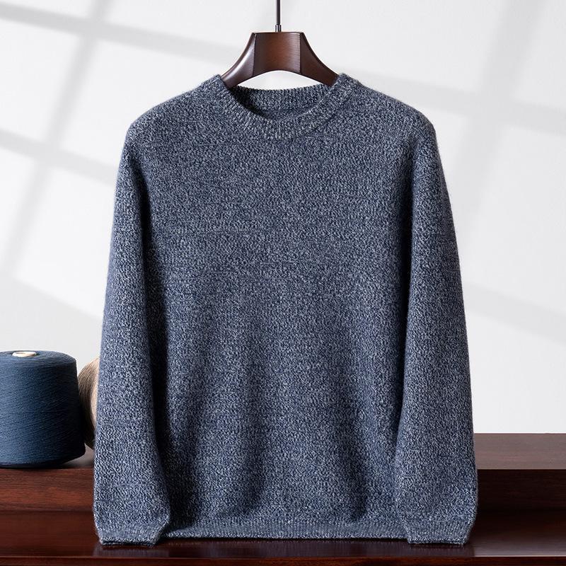 Men's Thickened Cashmere Sweater: Seven-needle, Double-strand, Marled Knit, Round Neck, Loose Fit, Plus Size, Autumn/Winter Style.