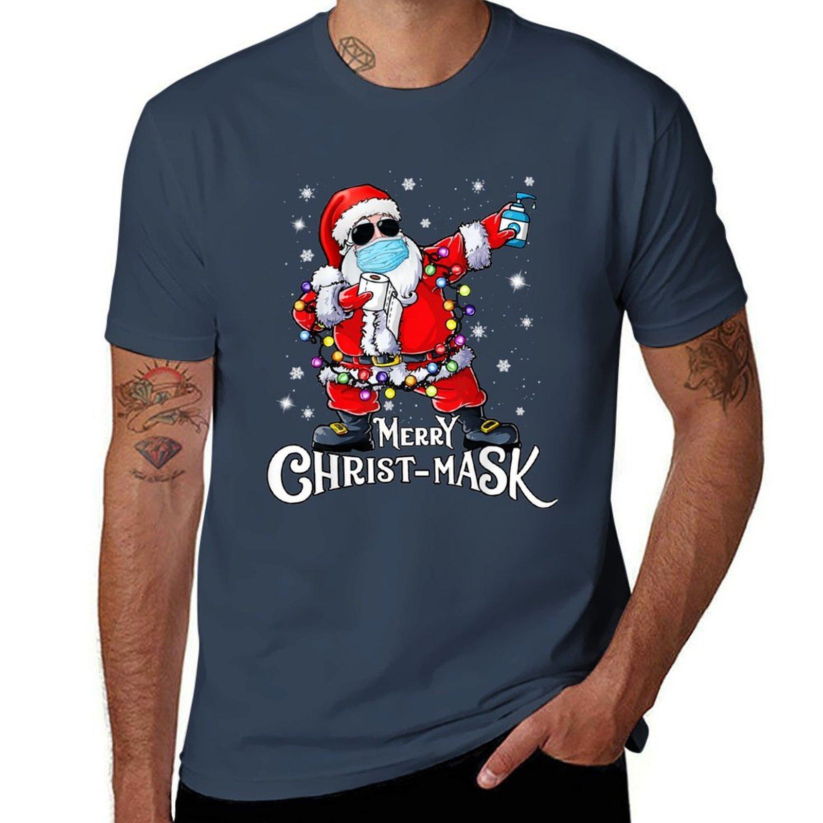 Christmas Santa Claus Merry Christ Mask TShirt Casual Work Wear TShirt S
