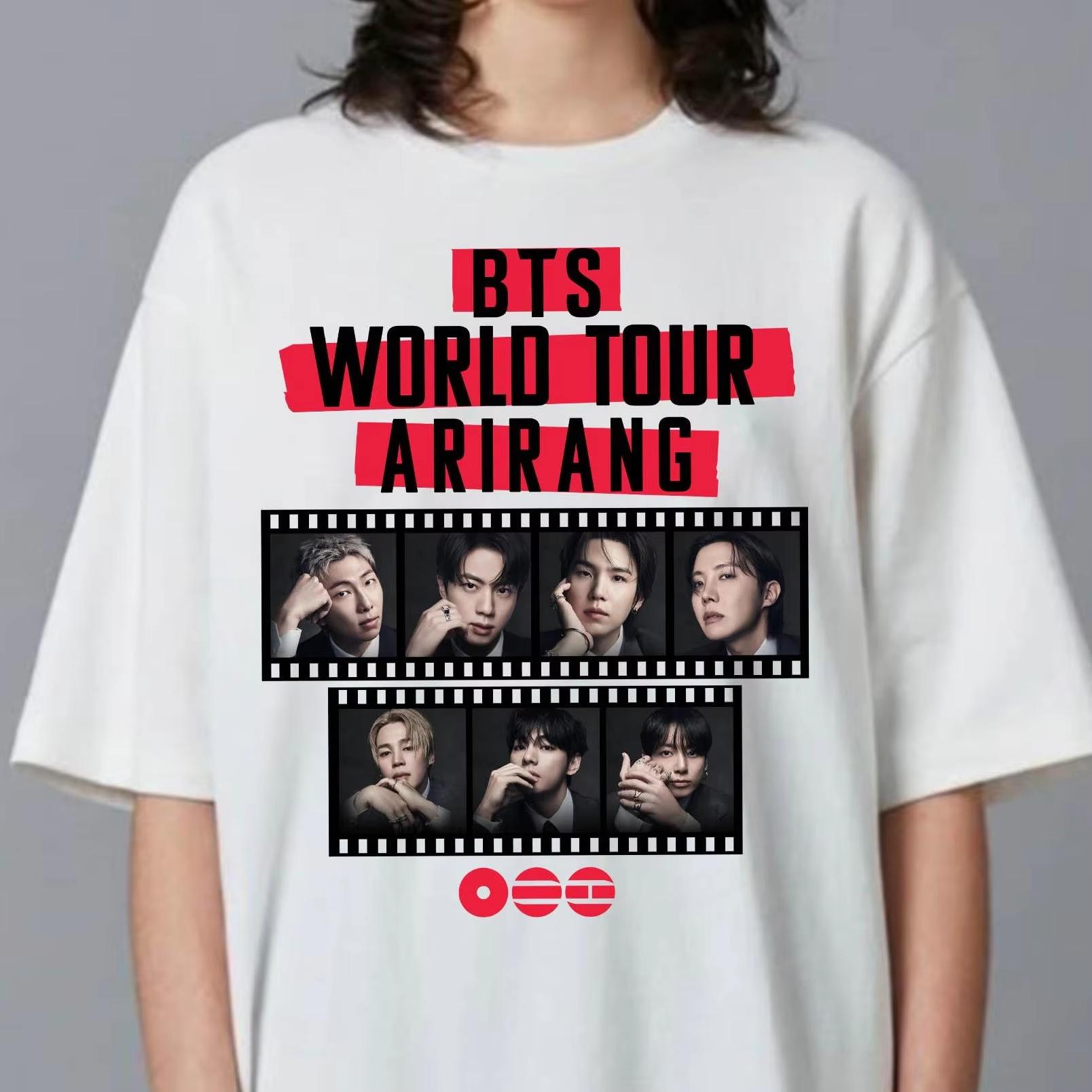 2026 BTS Ариранг Альбом Тур Пленочный Кадр Графика Унисекс Хлопковая Футболка Корейская Kpop Мальчишеская Группа Мужская Женская Ретро Мода Рубашка 4XL