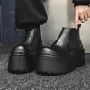 Herr mode punk hip hop hög platåstövlar slip-on naturläder skor cowboy chunky boot designer ankel chelsea botas man
