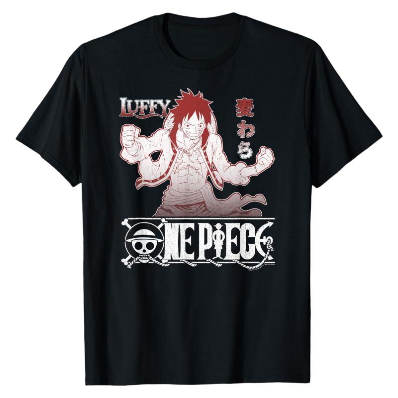 

Monkey D Luffy One Piece TShirt Vintage Anime Graphic Print Pure Cotton Crew Neck Daily Casual Fashion Tops For All Seasons S