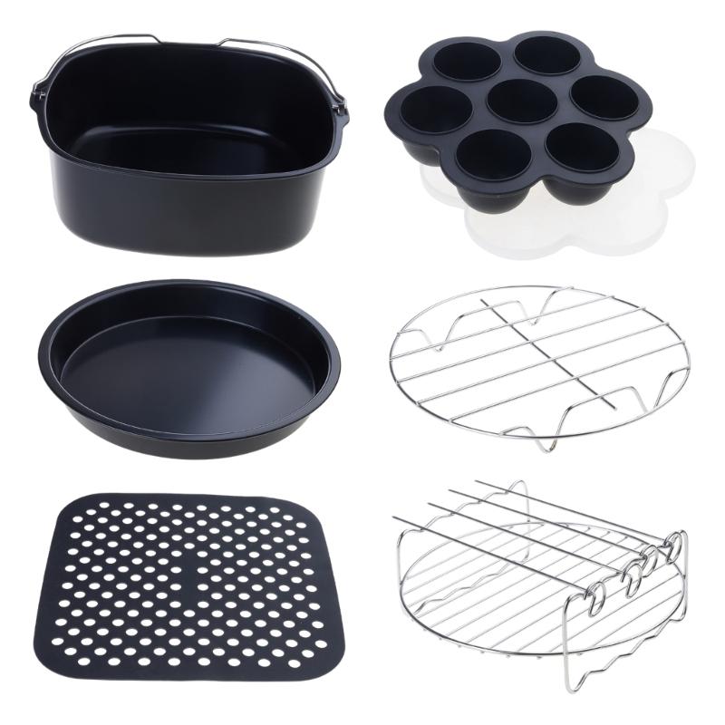 

6Pcs Air Fryer Baking Rack Stainless Steel Silicone Reusable Pizza Cake BBQ Baking for 5.8Qt Air Fryer Oven Accessory 1