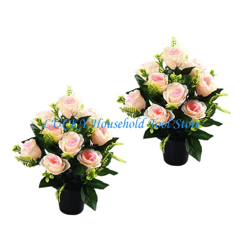 J0MC 2Pcs Elegant Artificial Floral Pots Cemetery Flowers for Graveside and Home Use