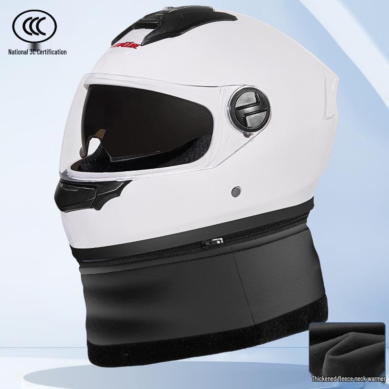 Electric Motorcycle Helmet with Detachable Neck Warmer - Windproof, Winter Warm, Full Face for Men and Women