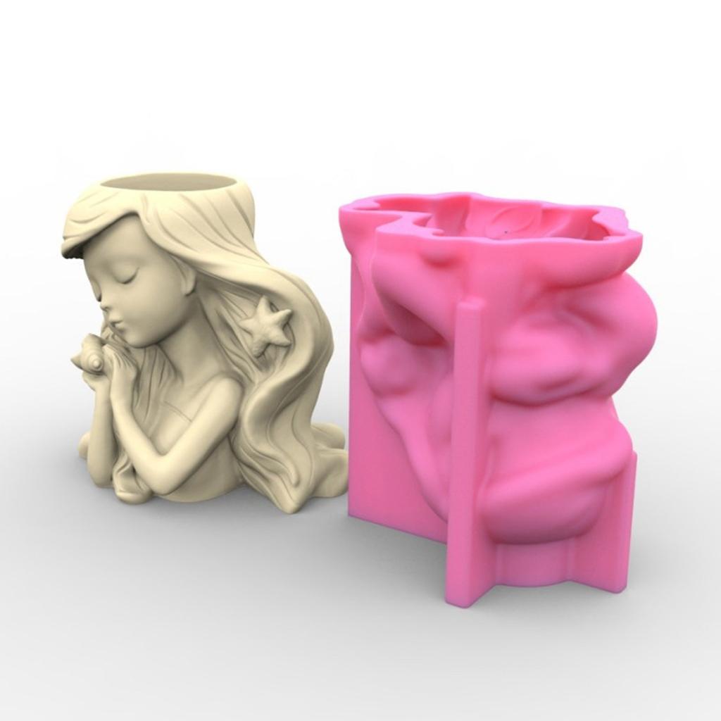 Conch Girl Gypsum Resin Silicone Molds for Making Succulent Plant Flower Pot