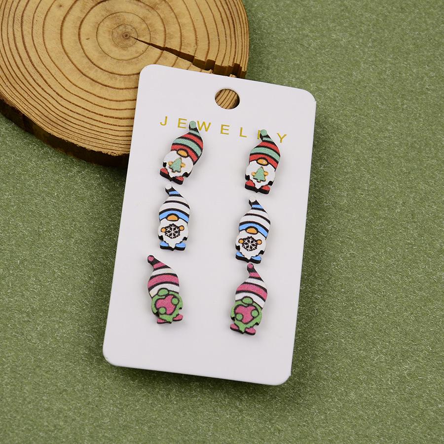European & American Christmas Gnome Dwarf Wooden Stud Earrings