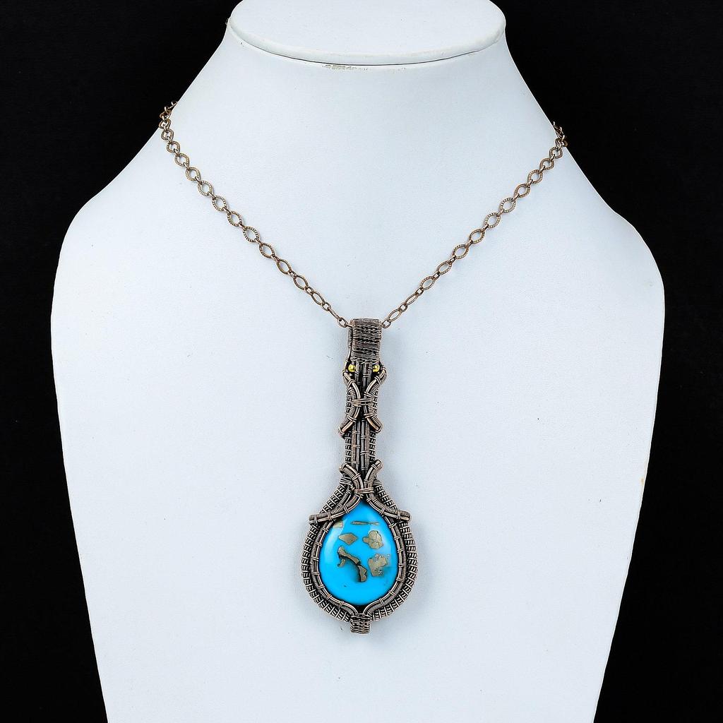 Gorgeous Turquoise Gemstone Pure Copper Wire Wrapped Handmade Pendant Jewelry