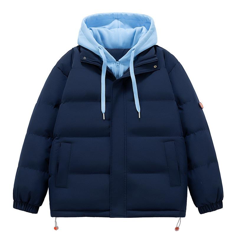 Cotton-padded Winter Cotton-padded Men's Thickened Fake Two-piece Coat Female Couple's Hooded Bread Suit Color