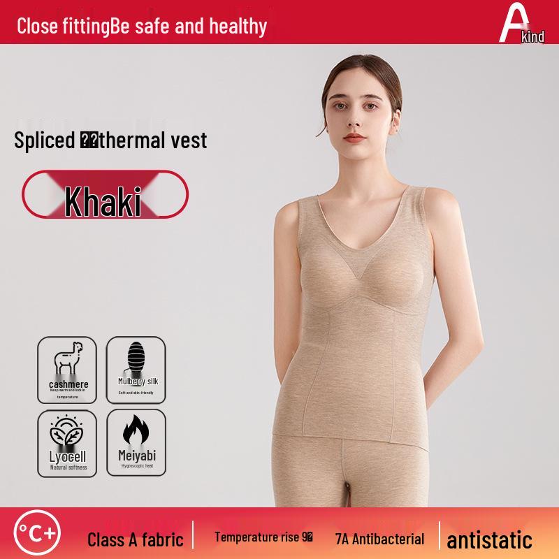 Women's German Wool Thermal Vest: Thickened Silk, Cashmere Blend with Chest Pad for Autumn/Winter