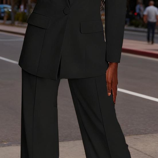Kadın 2 Parça Blazer Takımları İş Günlük Tek Düğmeli Blazer Ceket Geniş Bacak Şık Pantolon Takımı Profesyonel İş Ofis Takımları
