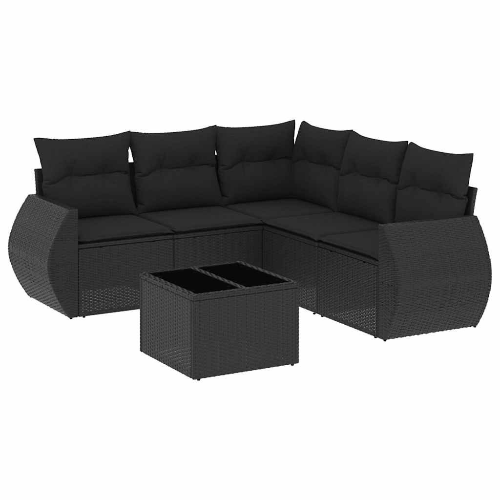 Vidaxl 6-Cz. Gartenmöbel-Set mit Kissen, Schwarzer Polyrattan