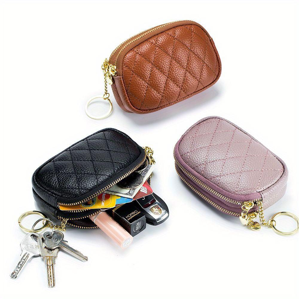 Coin Purse Key Ring Pendant Storage Bag Double Zipper Large Capacity Multi-card Slots Card Holder for Women Girls