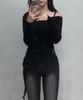 Lougeu Shirred Off-Shoulder Long Sleeve_Black