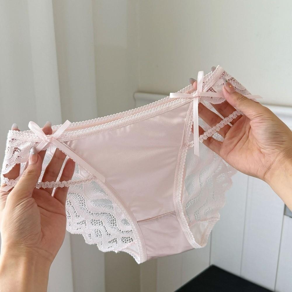 Bow Lace Flower Panties Transparent Lace Mesh Briefs Thin Women Underwear Girl