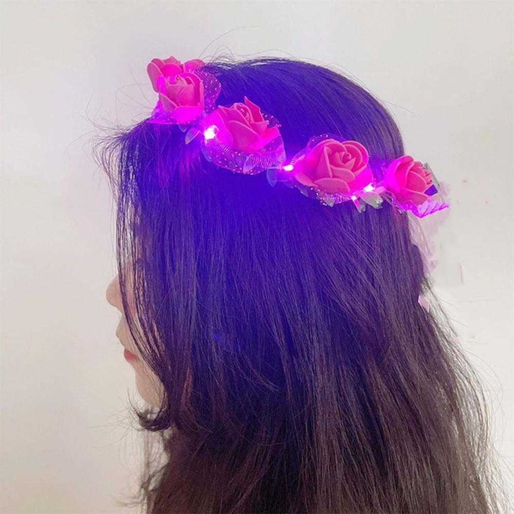 Luminous Flower Crowns Simulation Rose Flower Glowing Wreath Vintage Wreath Headband  For Bride
