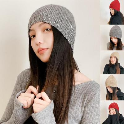 Trendy Beanies Sequins Hat for Party Goers Stage Performances Knit Hat