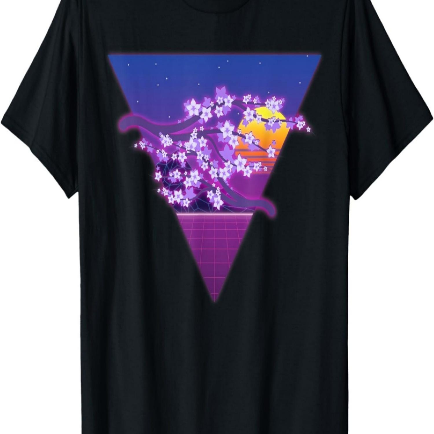 Sakura Sunset Synthwave  Vaporwave Cherry Blossom T-Shirt S чёрный
