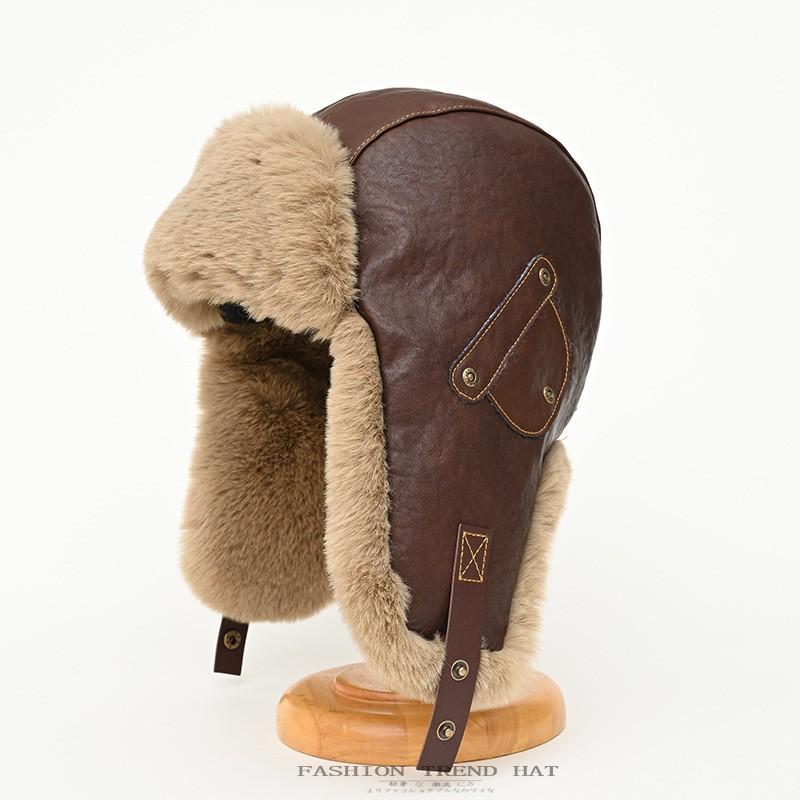 Vintage Faux Leather Aviator Hat Men Women Winter Warm Thick Lined Riding Skiing Ear Protection Cap